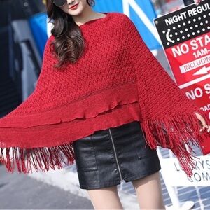 ShopEvelynne Boho Red Fringed Poncho